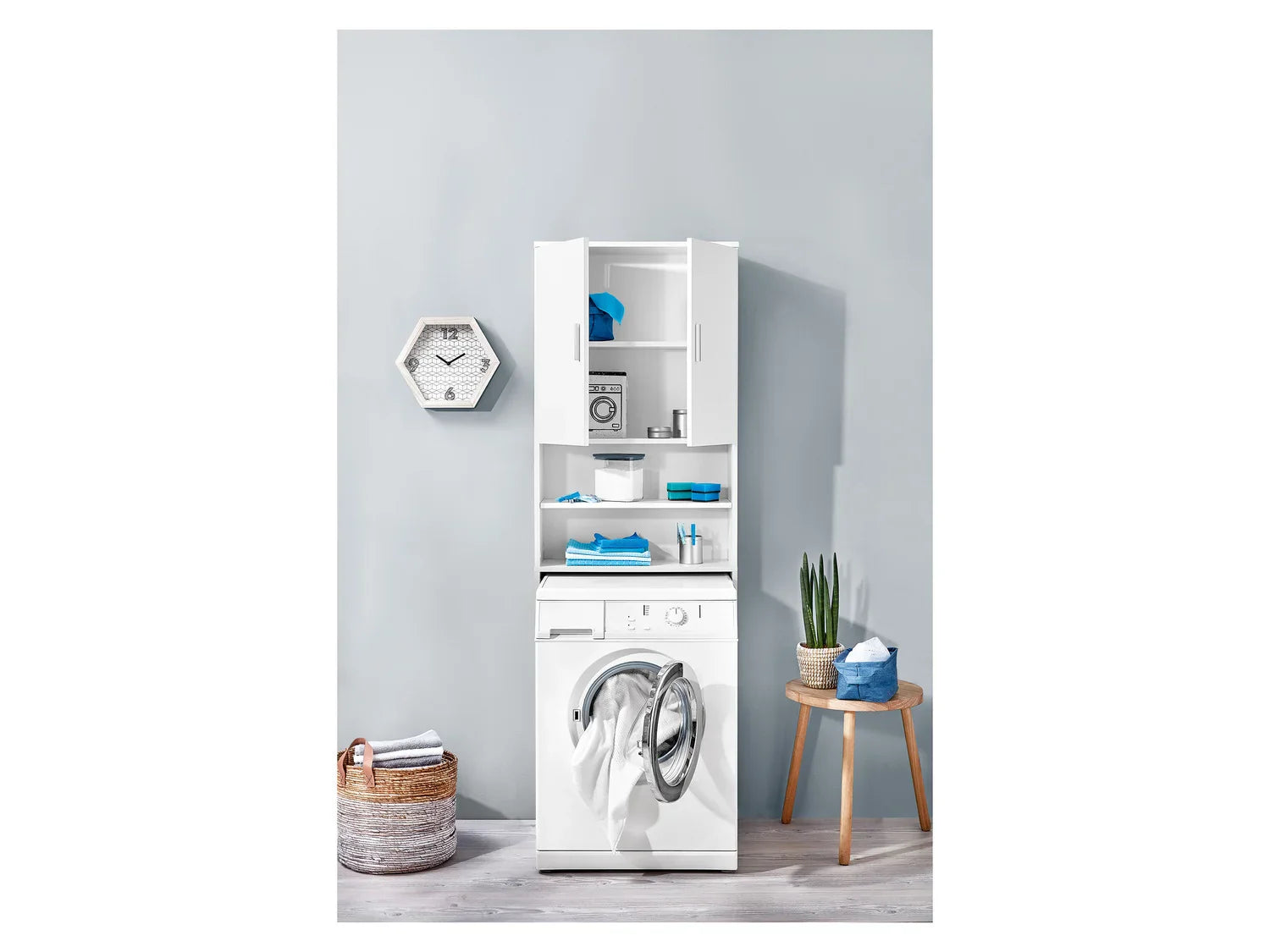 LIVARNO home Meuble pour machine  laver Liverpool, 64,5 x 190 x 25 cm, blanc