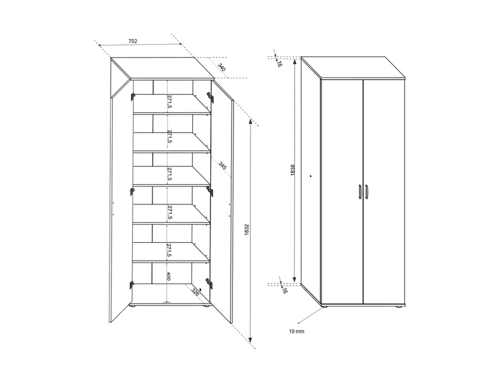 Inter Link Armoire  deux portes en bois, 70 x 189 x 34 cm