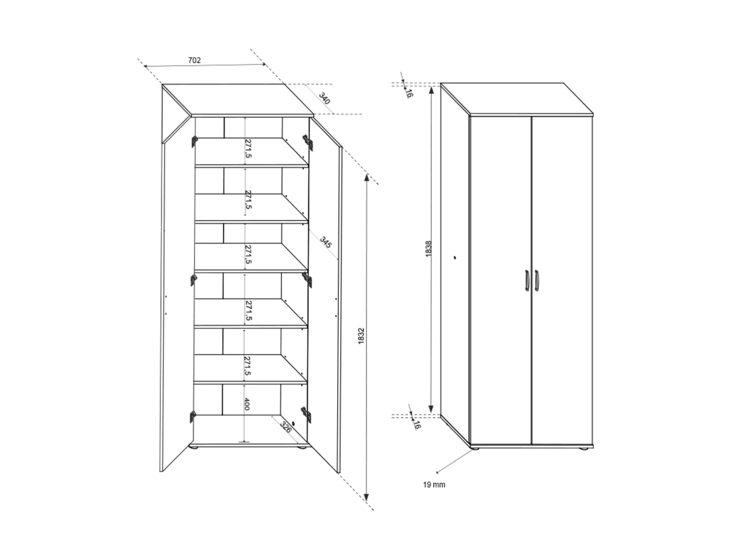 Inter Link Armoire  deux portes en bois, 70 x 189 x 34 cm