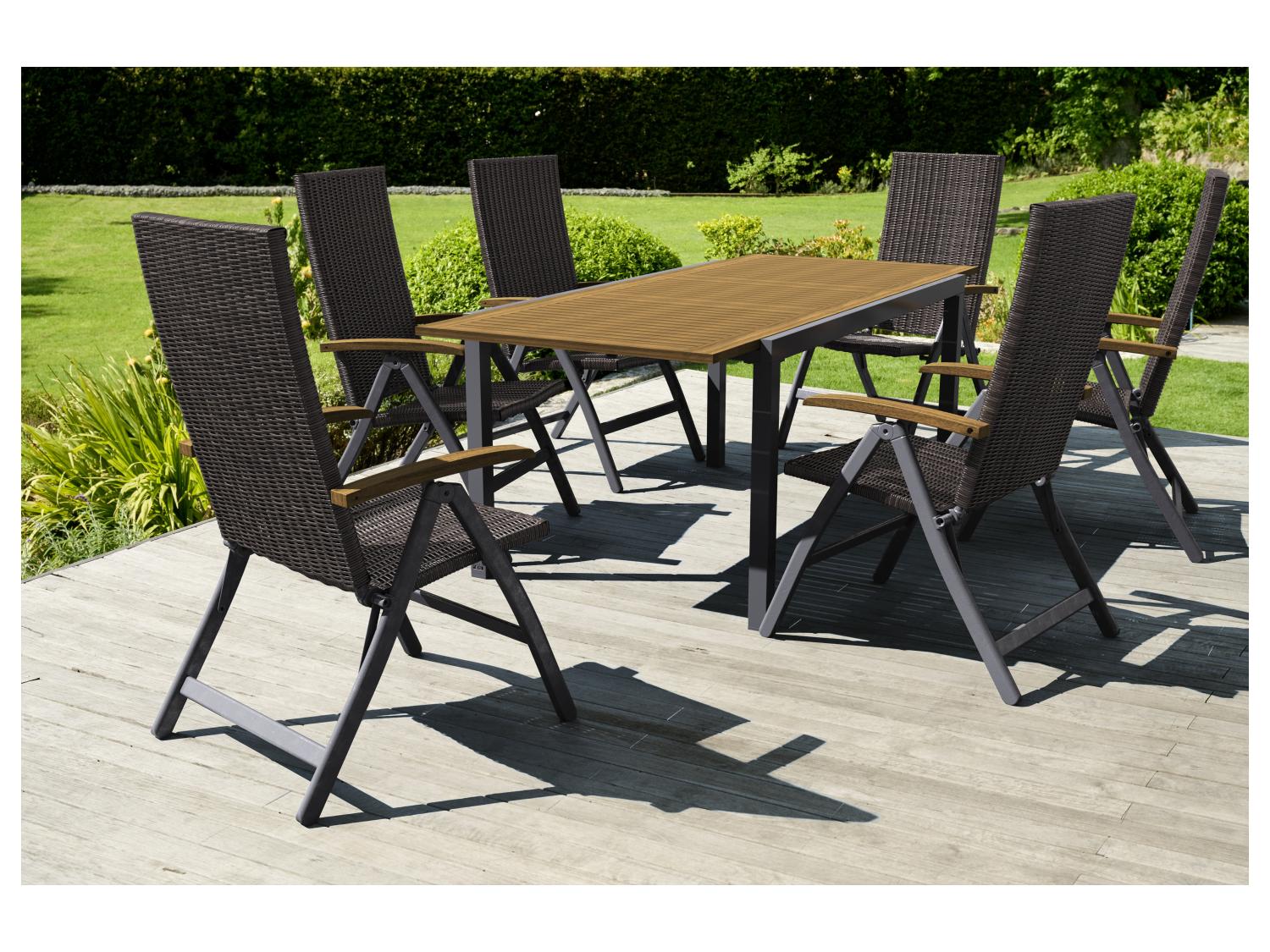 LIVARNO home Ensemble tress  Valencia , 7 pices - table extensible & 6 fauteuils pliants