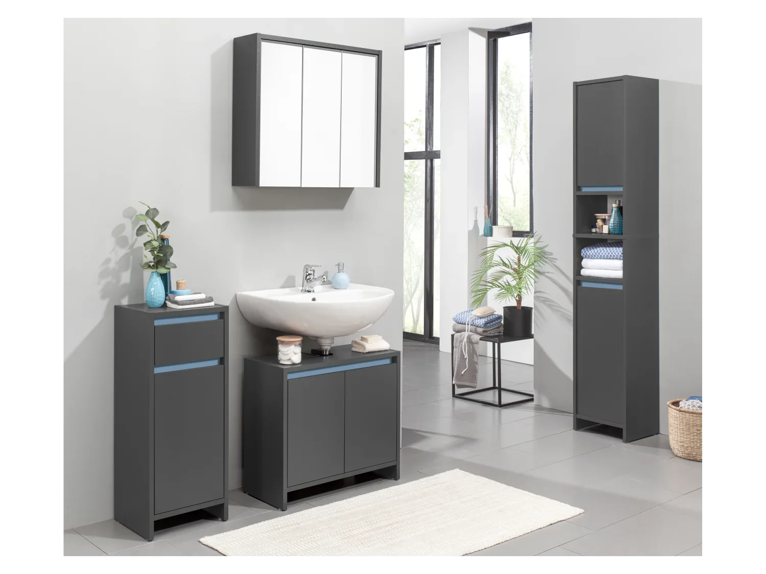 LIVARNO home Armoire latrale de salle de bains Oslo, 32 x 80 x 28 cm, noire