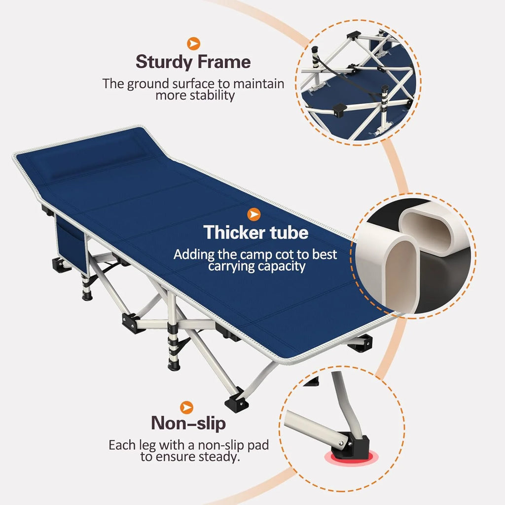 2-pack camping cots with mattresses, comfortable sleeping beds, adult camping cots, 2-person folding beds, heavy-duty sleeping beds