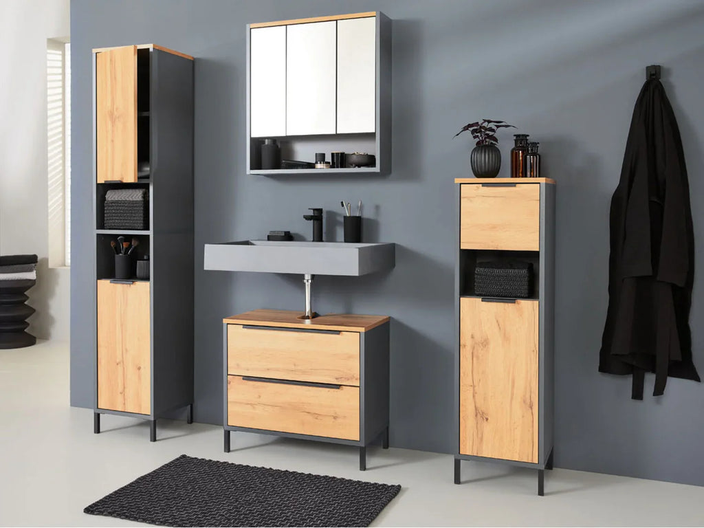 LIVARNO home Armoire latrale de salle de bain San Diego, 34 x 119 x 33 cm, imitation chne/anthracite