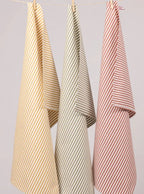 Lot de 3 torchons rayés coton kaki terracotta moutarde