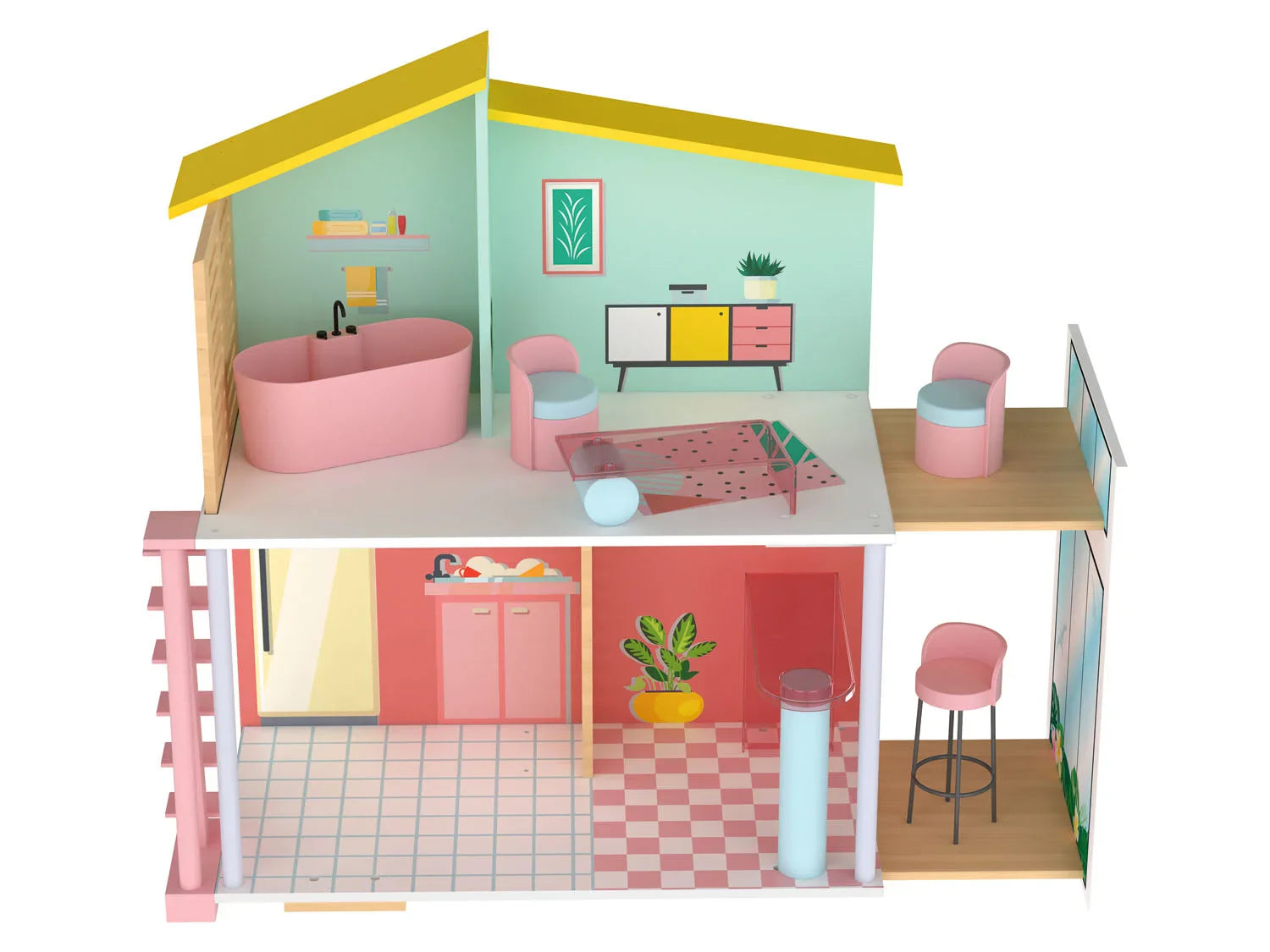 Playtive Maison de poupe en bois Fashion Doll, 8 pices