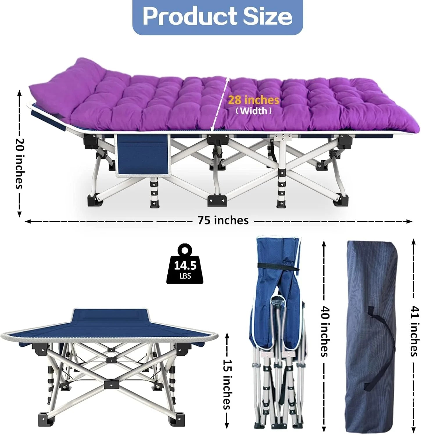 2-pack camping cots with mattresses, comfortable sleeping beds, adult camping cots, 2-person folding beds, heavy-duty sleeping beds