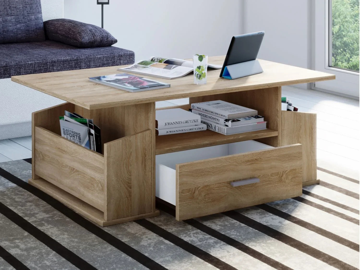 VCM Table basse Junata, avec tiroir, 44 x 110 x 52 cm