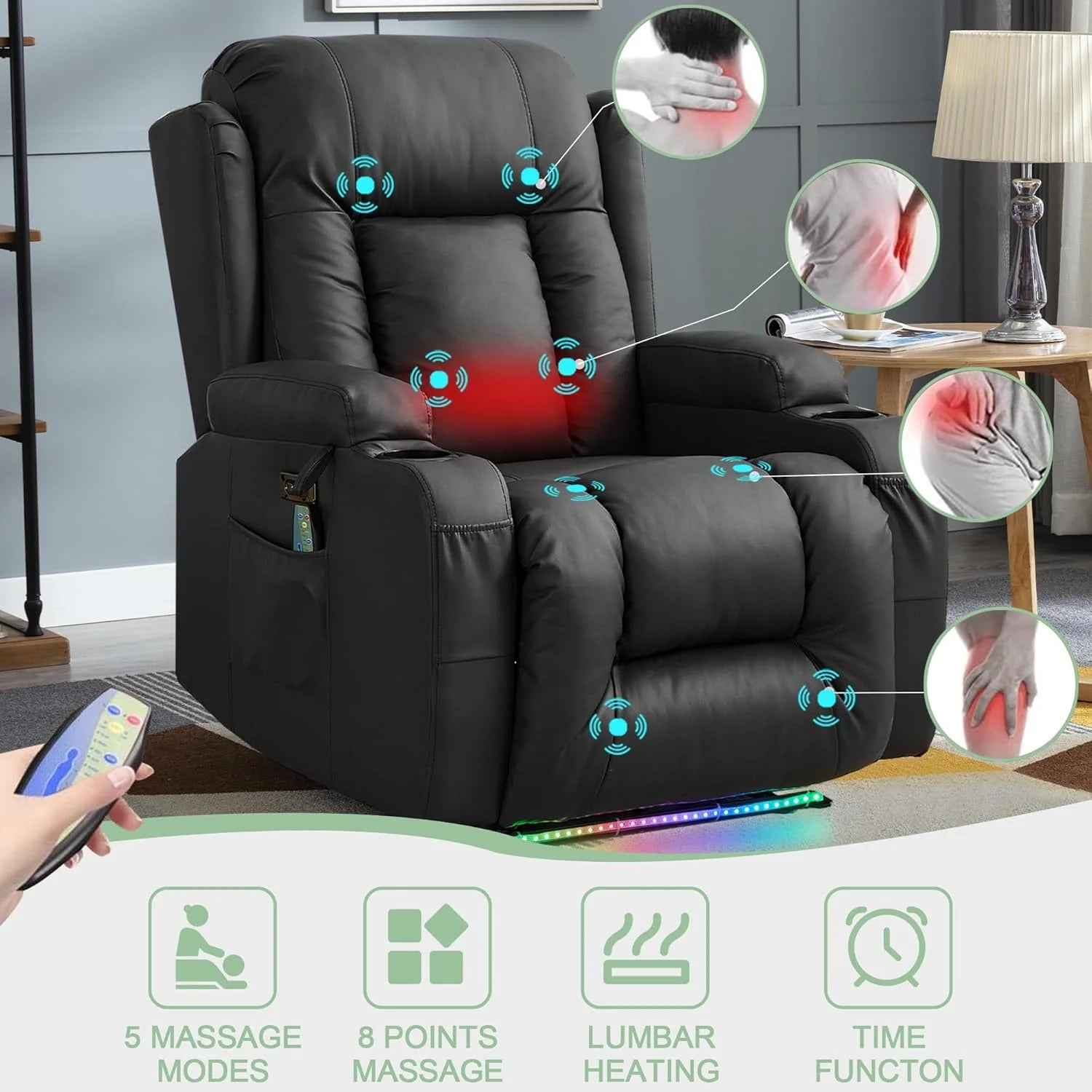 TUNYI Power Loveseat Recliner Sofa with Massage & Heat Home Theater Seating with Console Electric Recliner RV Sofa with USB/Outlet/Storage/Side Pocket/LED Light/Speaker (Brown, Loveseat)