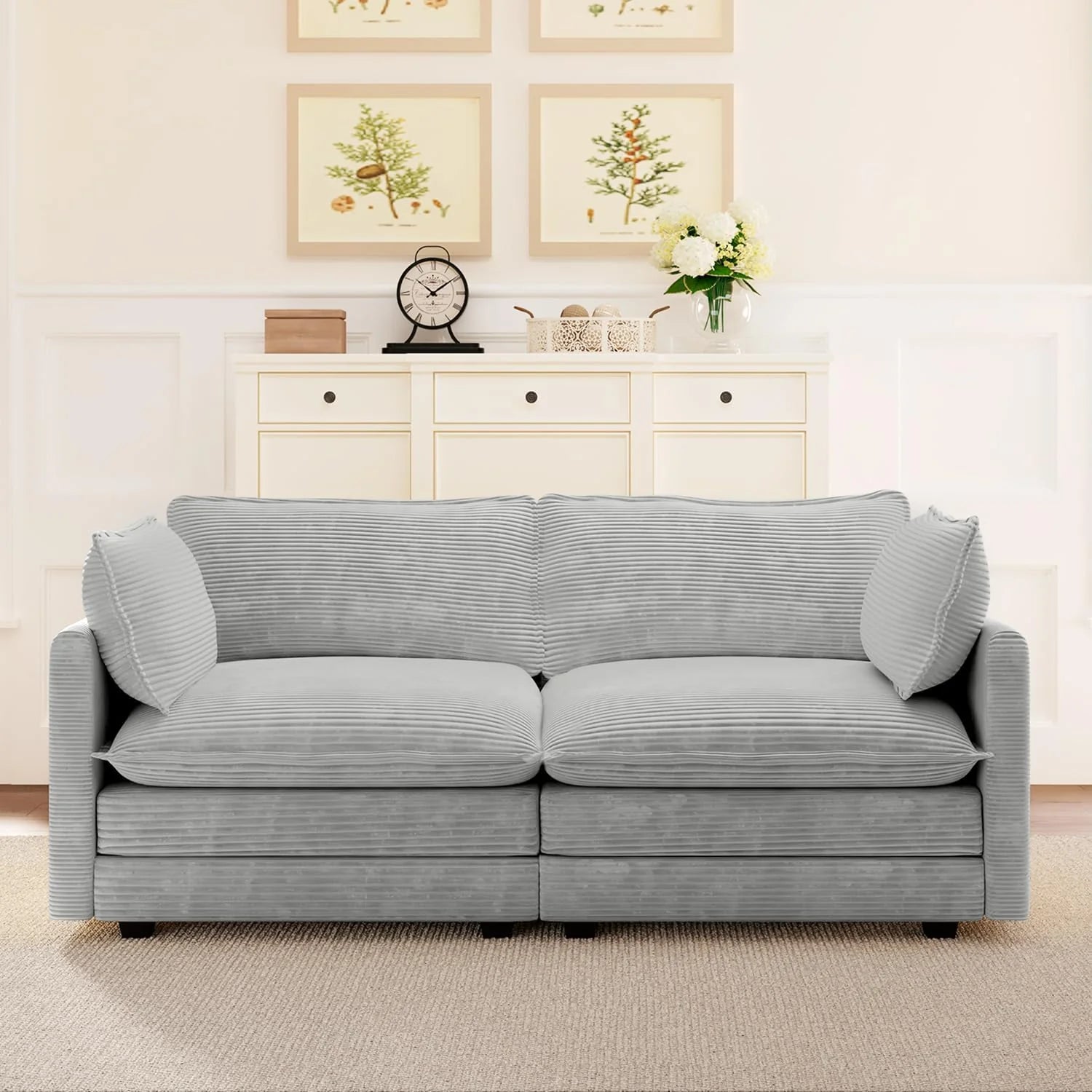 ROWHY Oversized Modular Sectional Sofa with Movable Ottoman, 112 Inch 4 Seat Modern Corduroy Sofa Set, Convertible L Shaped Couch for Living Room and Office, Beige