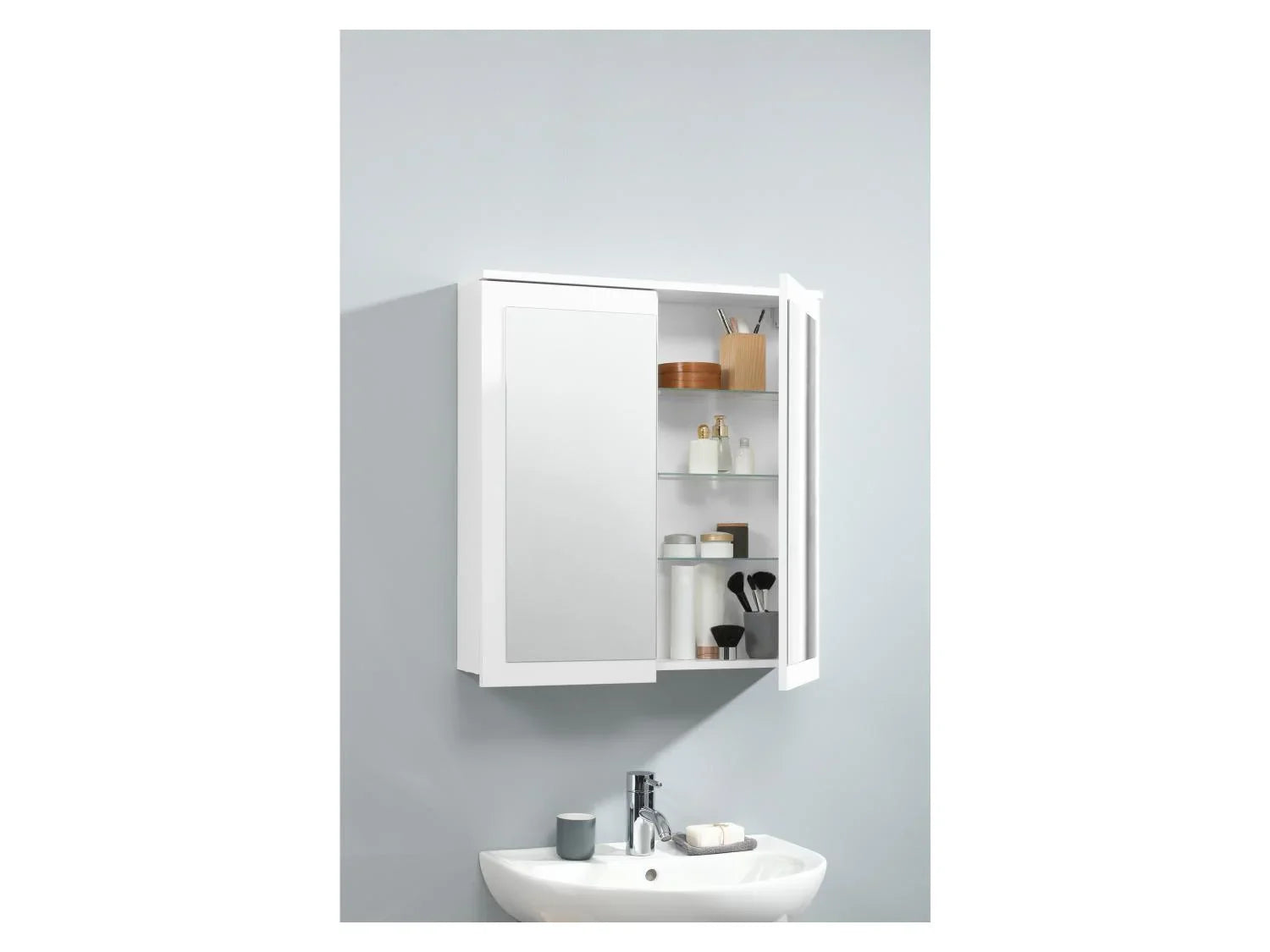 LIVARNO home Armoire de toilette miroir Basel, 68,5 x 75,1 x 16,9 cm, blanche