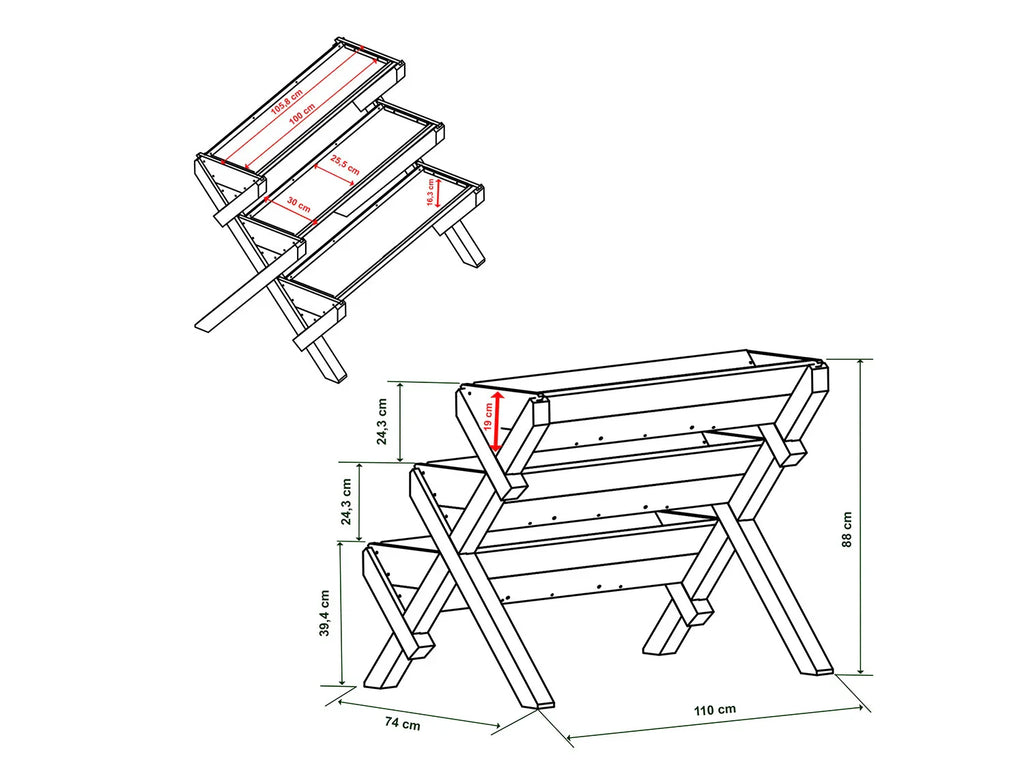 HABAU Jardinire surleve sur pieds Trio