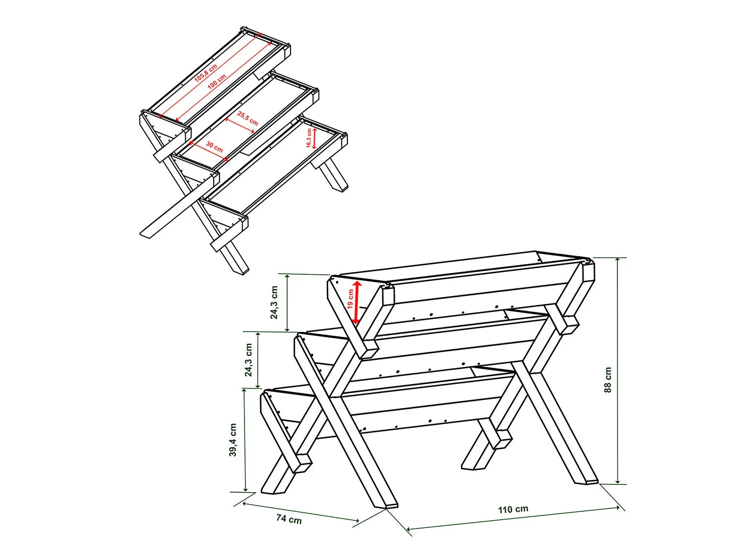 HABAU Jardinire surleve sur pieds Trio