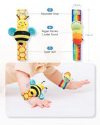 Infinno Wrist Rattles and Foot Finder Socks Set. Baby Toys for 0-12 Months | Soft crinkle textures. encourages reaching and kicking. garden bug characters. newborn shower gift. boys and girls