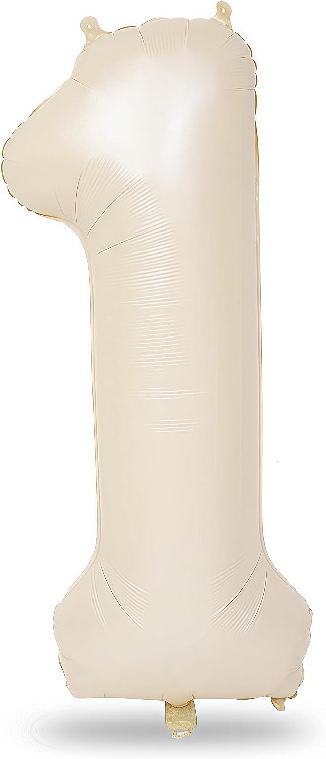 40 Inch Beige Number 1 Balloon for Fun to be One 1st Birthday Decorations | Large Cream White Helium Foil Number Balloons 0-9 Self Inflating for Boys Girls One Silly Goose Party Anniversary Supplies