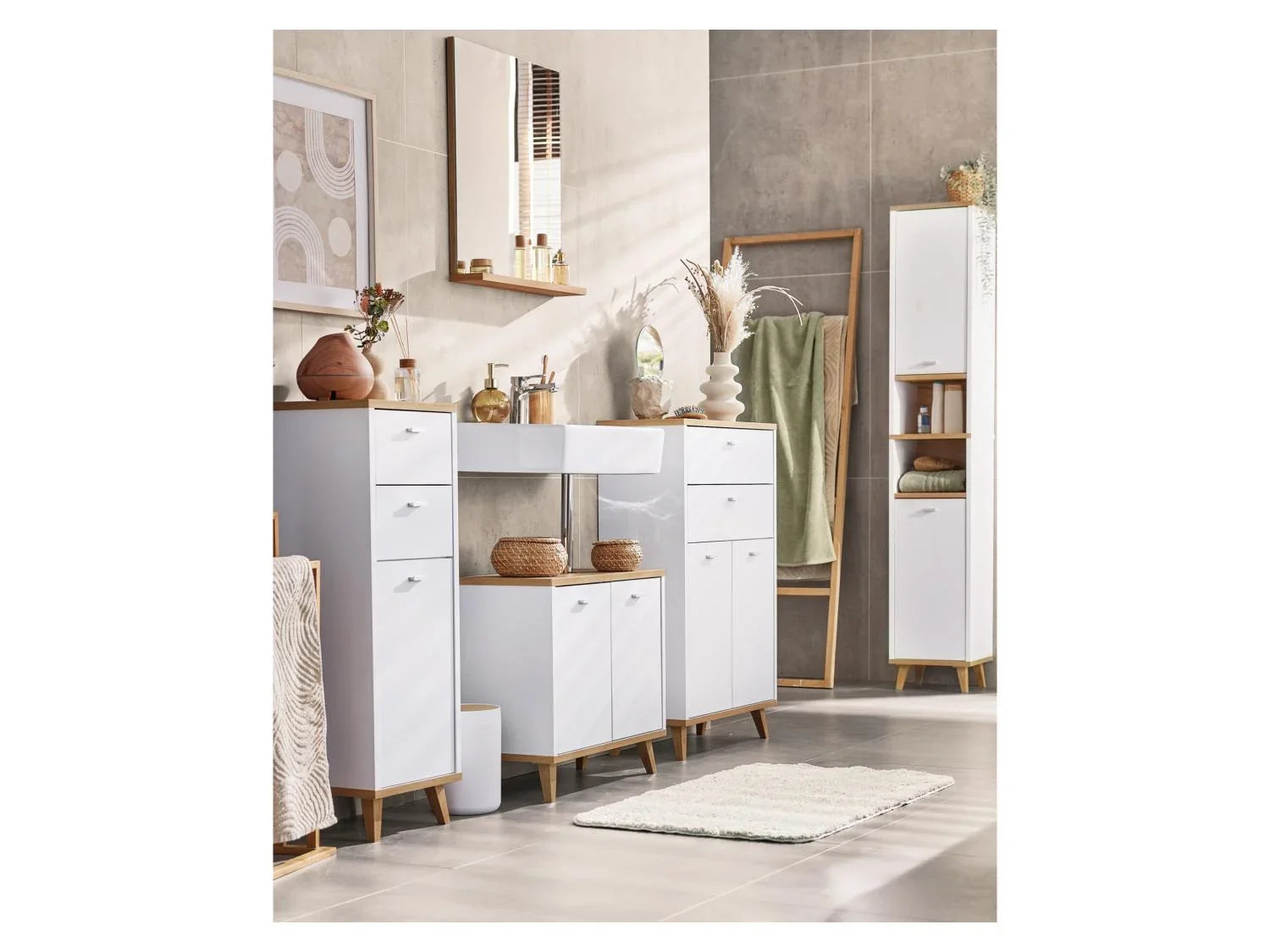 LIVARNO home Meuble sous vasque Corfu, 60 x 55 x 28 cm, blanc/imitation chne
