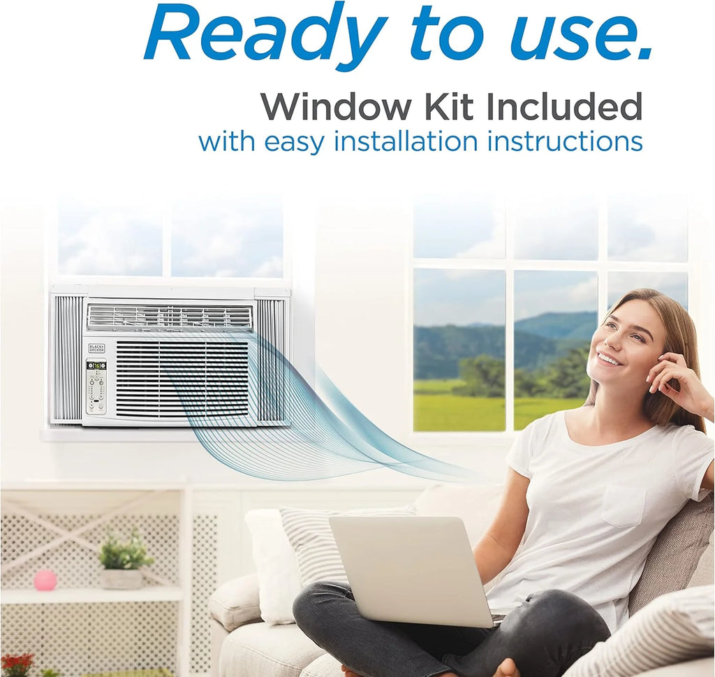 BLACK+DECKER Window Air Conditioner 5000 BTU, Cools Up to 150 Square Feet, AC Unit with Mechanical Controls, Manual Fan Only and Cool Settings, BD05MWT6, White