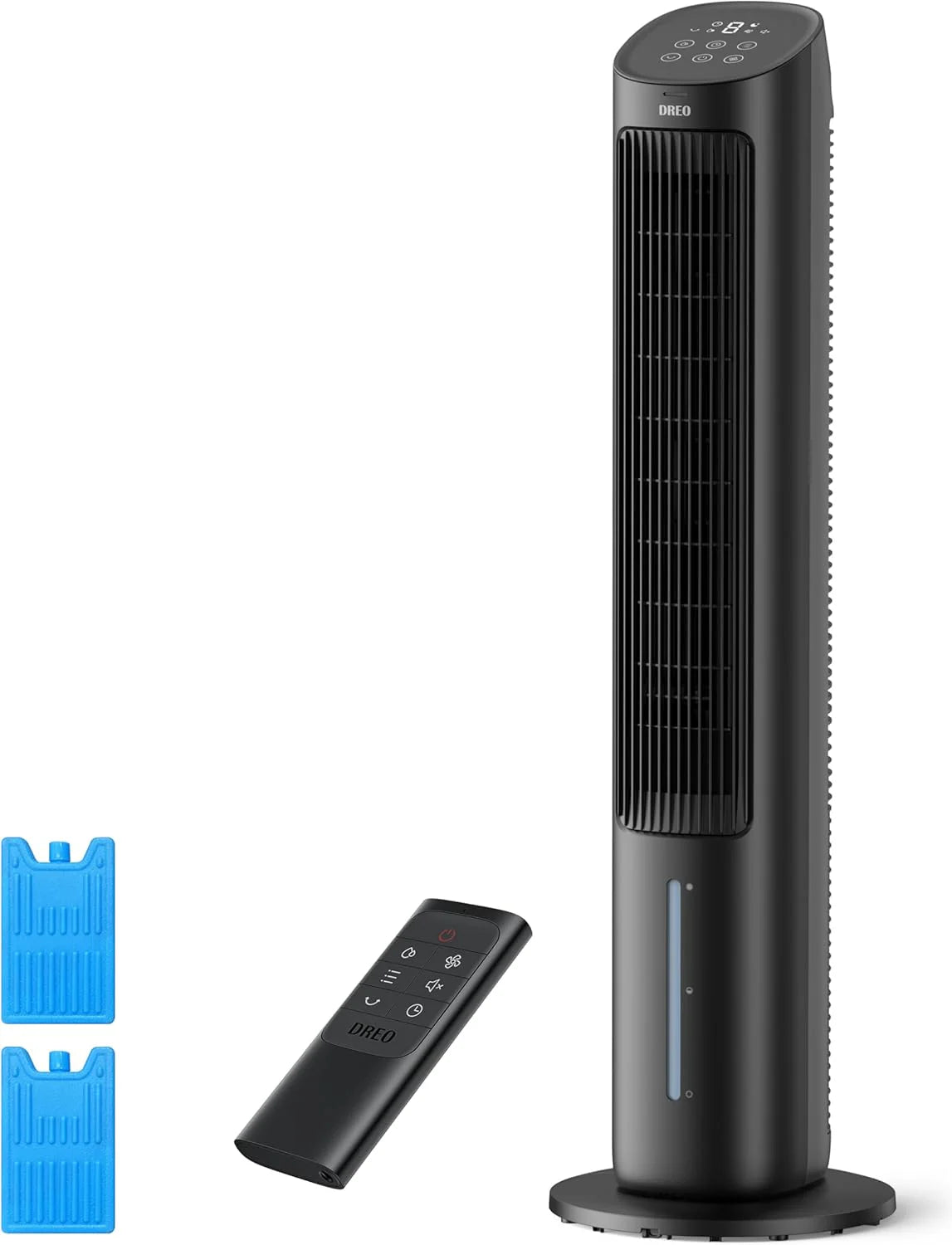 DREO Portable Air Conditioners Fan, 40�?Standing Fans that Blow Cold Air, Portable AC�?0° Oscillating Evaporative Air Cooler，Removable Water Tank, Ice Packs, Remote Control, 4 Speeds, 7H Timer, White