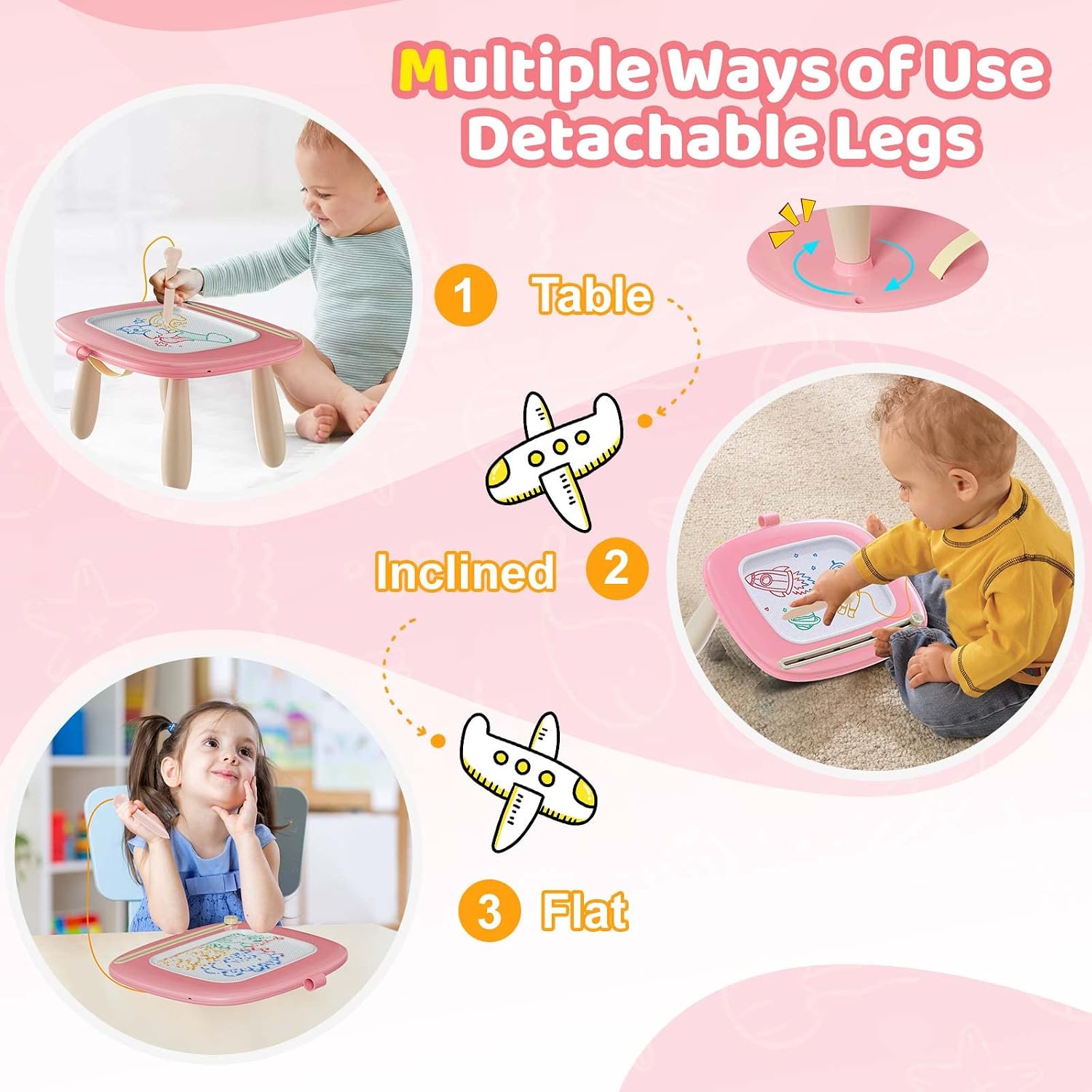 Kikidex Magnetic Drawing Board. Toddler Girl Toys for 1-3 Year Old. Doodle Board Pad Learning and Educational Toys for 1 2 3 Year Old Baby Kids Birthday Gift (Soft Pink)