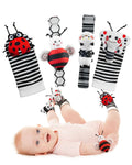 Infinno Wrist Rattles and Foot Finder Socks Set. Baby Toys for 0-12 Months | Soft crinkle textures. encourages reaching and kicking. garden bug characters. newborn shower gift. boys and girls