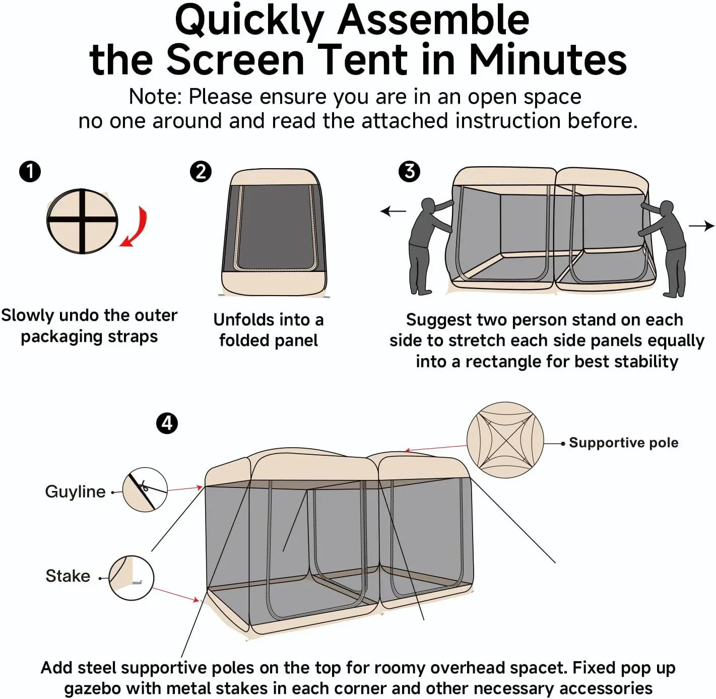 Screen gazebo sleeps 6-10-15 people Igloo-style canopy tent mosquito net on the sides Perfect