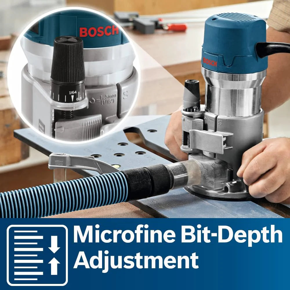 BOSCH 1617EVSPK Wood 12 Amp Router Tool Combo Kit - 2.25 Horsepower Plunge Router & Fixed Base with a Variable Speed
