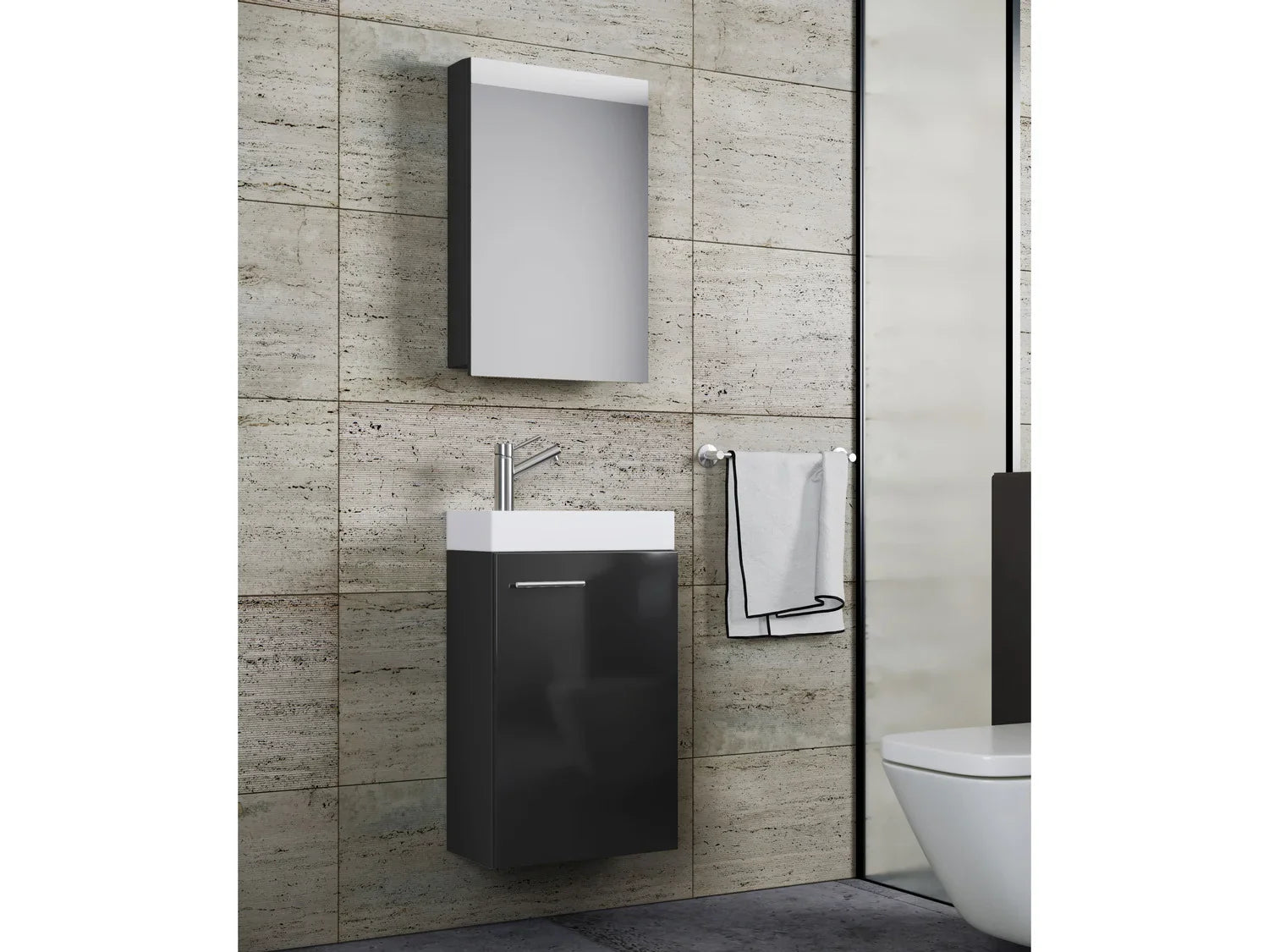 VCM Set d'armoire  glace ou miroir et meuble sous vasque avec lavabo Slito, pour salle de bain