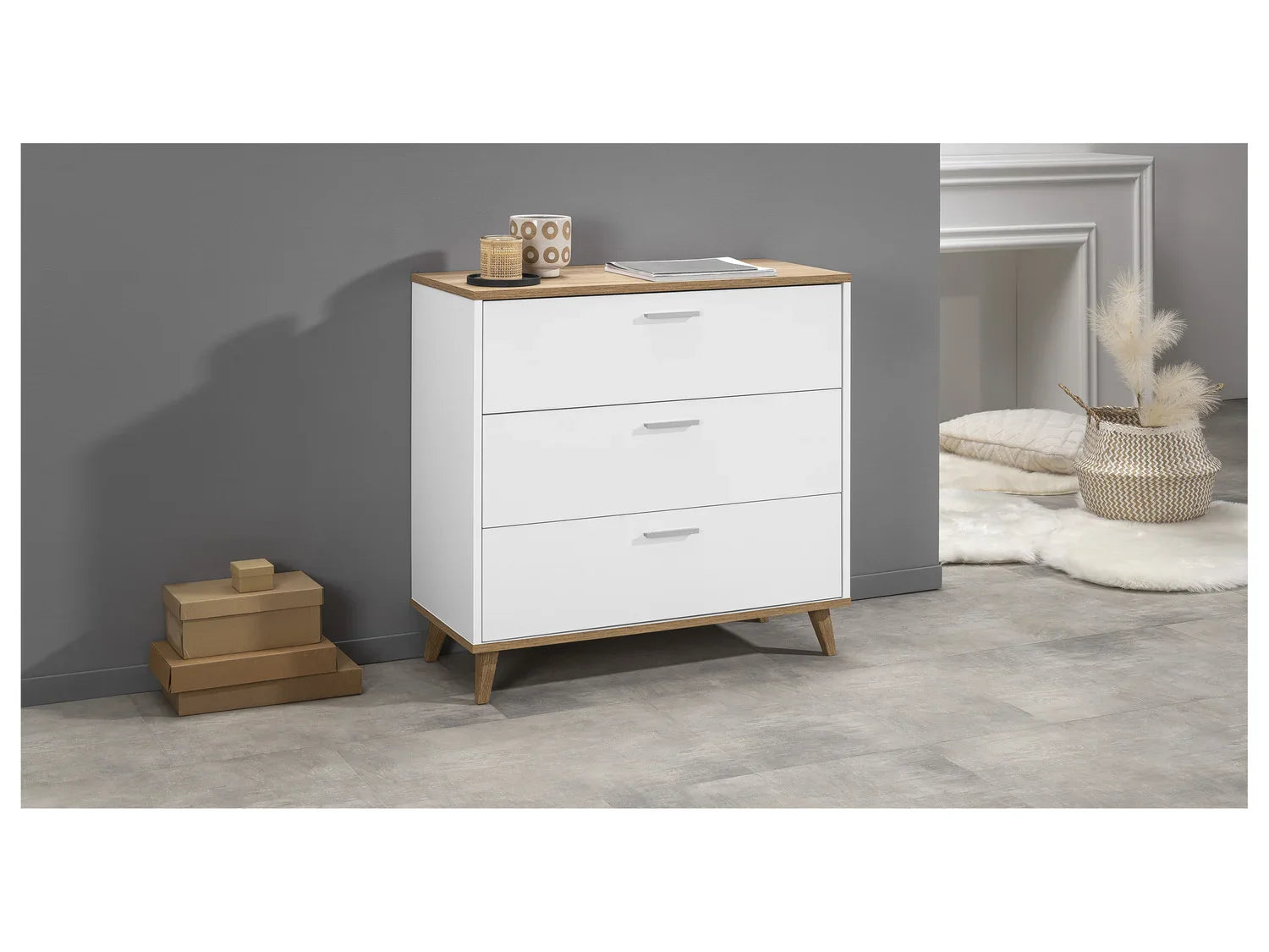 LIVARNO home Commode Corfu, 80 x 75,3 x 33 cm, blanc/imitation chne