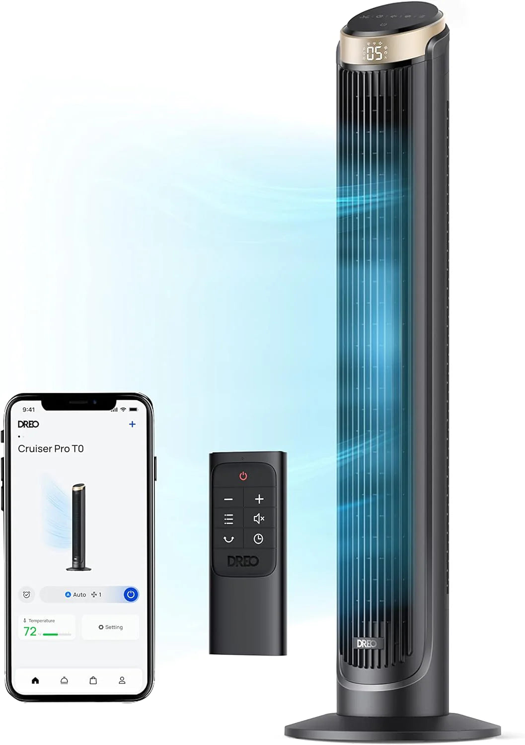 DREO Smart Tower Fan for Bedroom, 90° Oscillating 40 Standing Fan, 26ft/s High-Speed 5 Speeds 4 Modes, Quiet Room Floor Fans, Touch/Remote/APP & Voice Control, Work with Alexa, 12H Timer, Silver