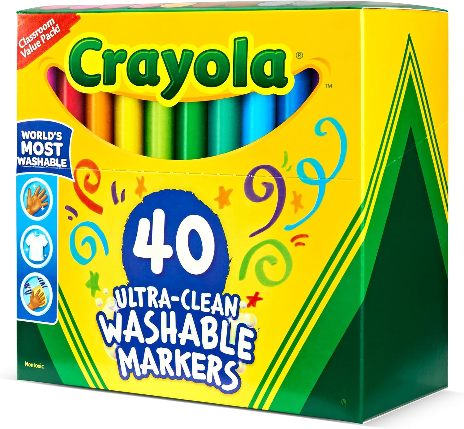 Crayola Ultra Clean Washable Markers (40ct). Teacher School Supplies for Kids. Broad Line Colored Markers. Art Marker Set. Ages 3+