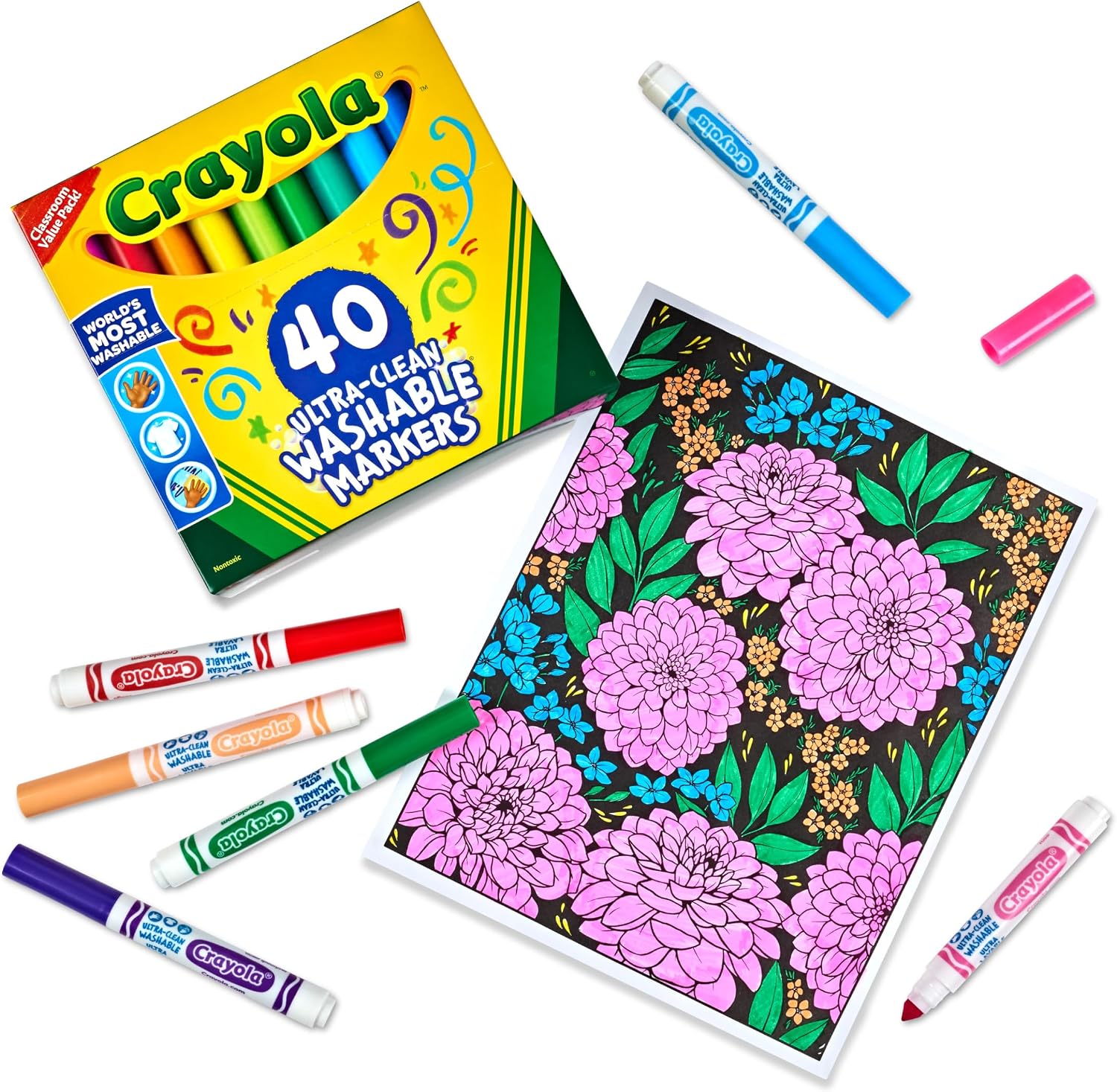 Crayola Ultra Clean Washable Markers (40ct). Teacher School Supplies for Kids. Broad Line Colored Markers. Art Marker Set. Ages 3+