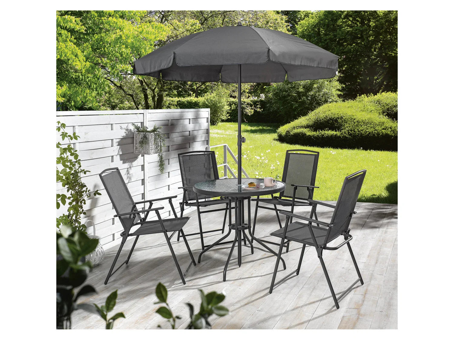 LIVARNO home Ensemble chaises et table de jardin avec parasol, 6 pices