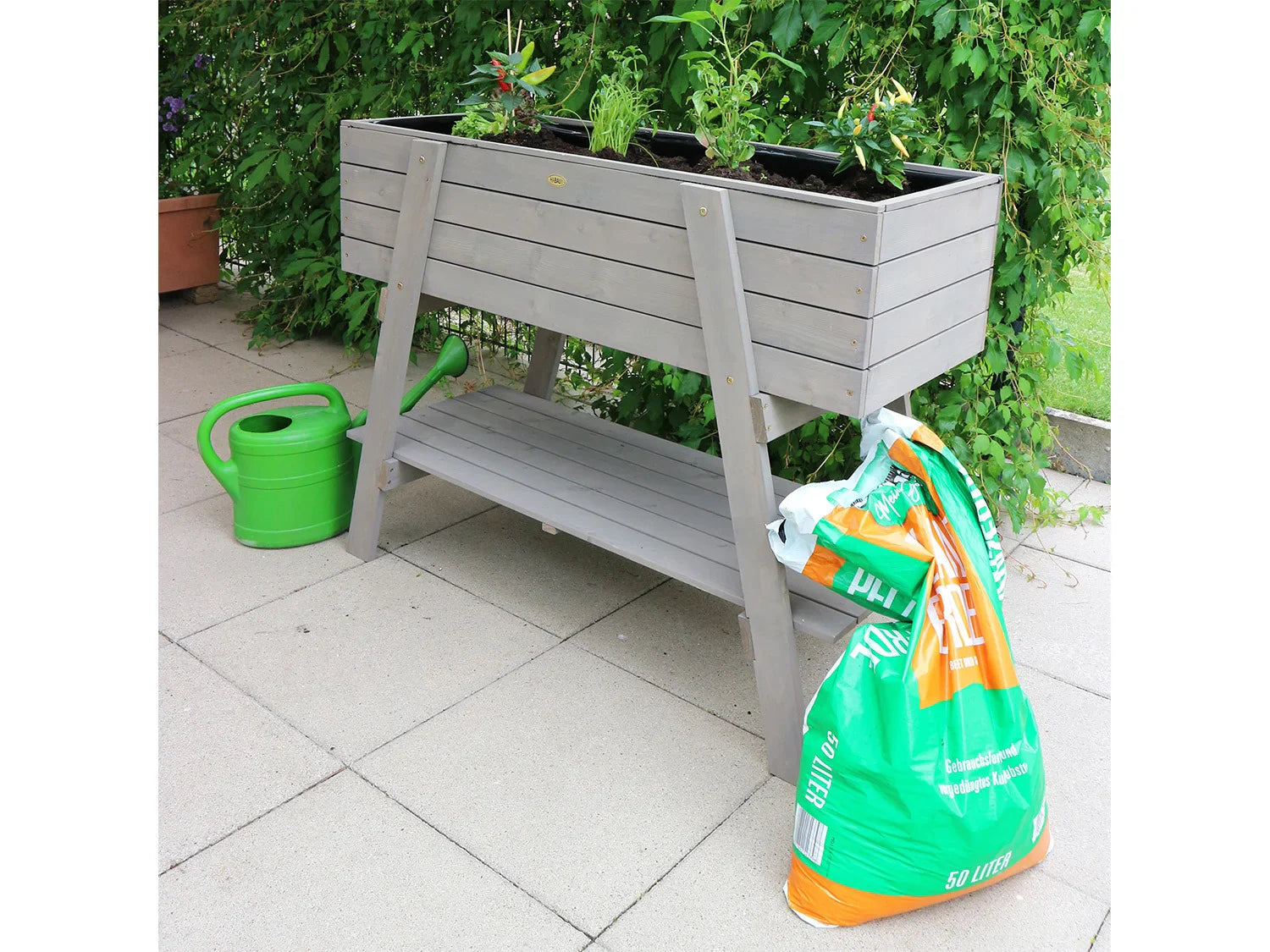 HABAU Carr potager sur pieds, 115 x 45 x 89,5 cm, gris