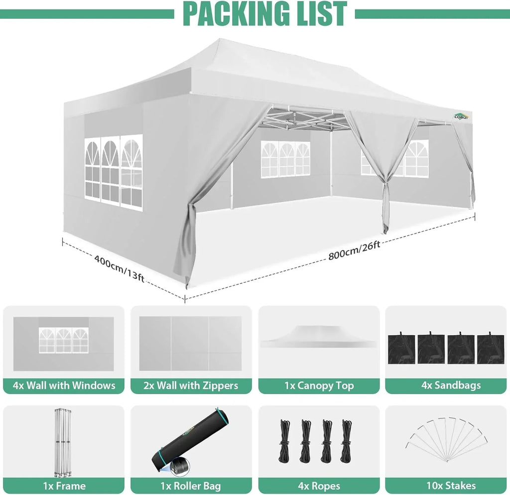 COBIZI 10x20 Heavy Duty Pop up Canopy Tent 6 sidewalls Commercial Canopy Wedding Party Tents