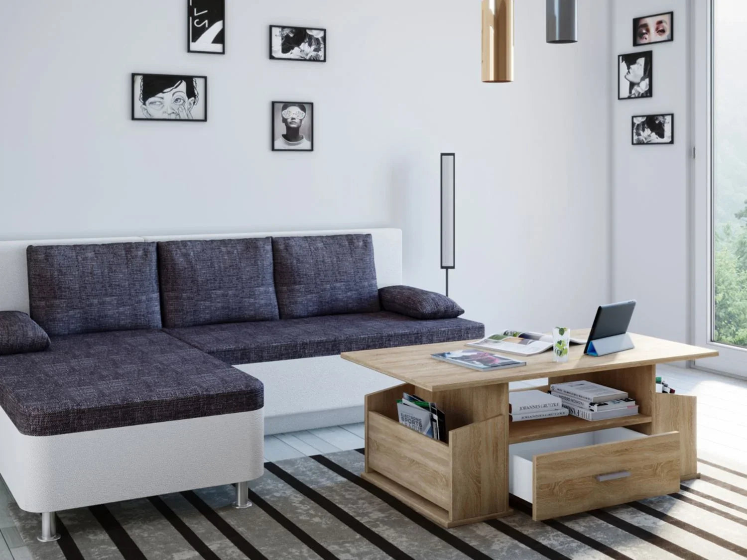 VCM Table basse Junata, avec tiroir, 44 x 110 x 52 cm