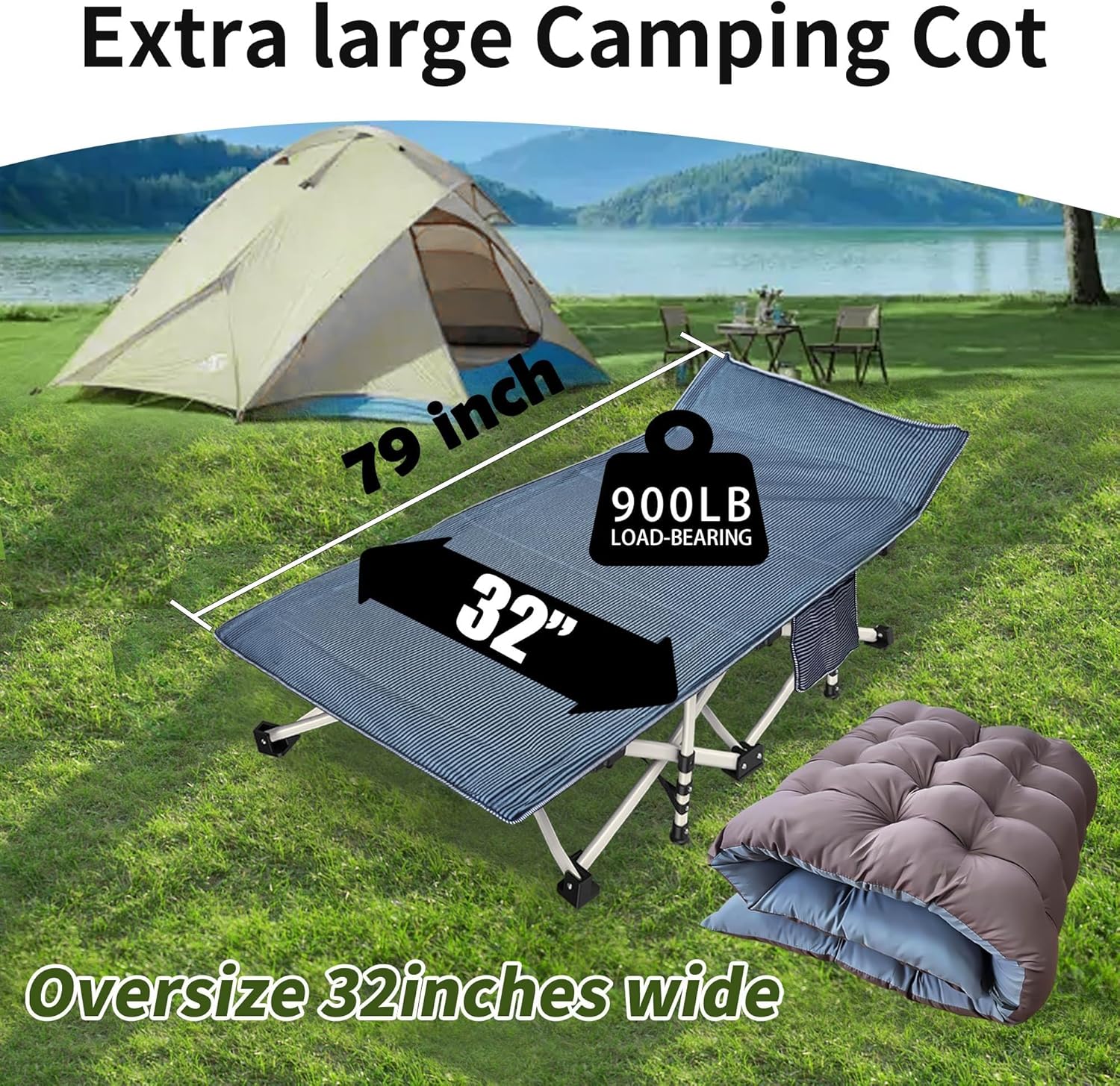 2-pack camping cots with mattresses, comfortable sleeping beds, adult camping cots, 2-person folding beds, heavy-duty sleeping beds