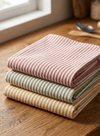 Lot de 3 torchons rayés coton kaki terracotta moutarde