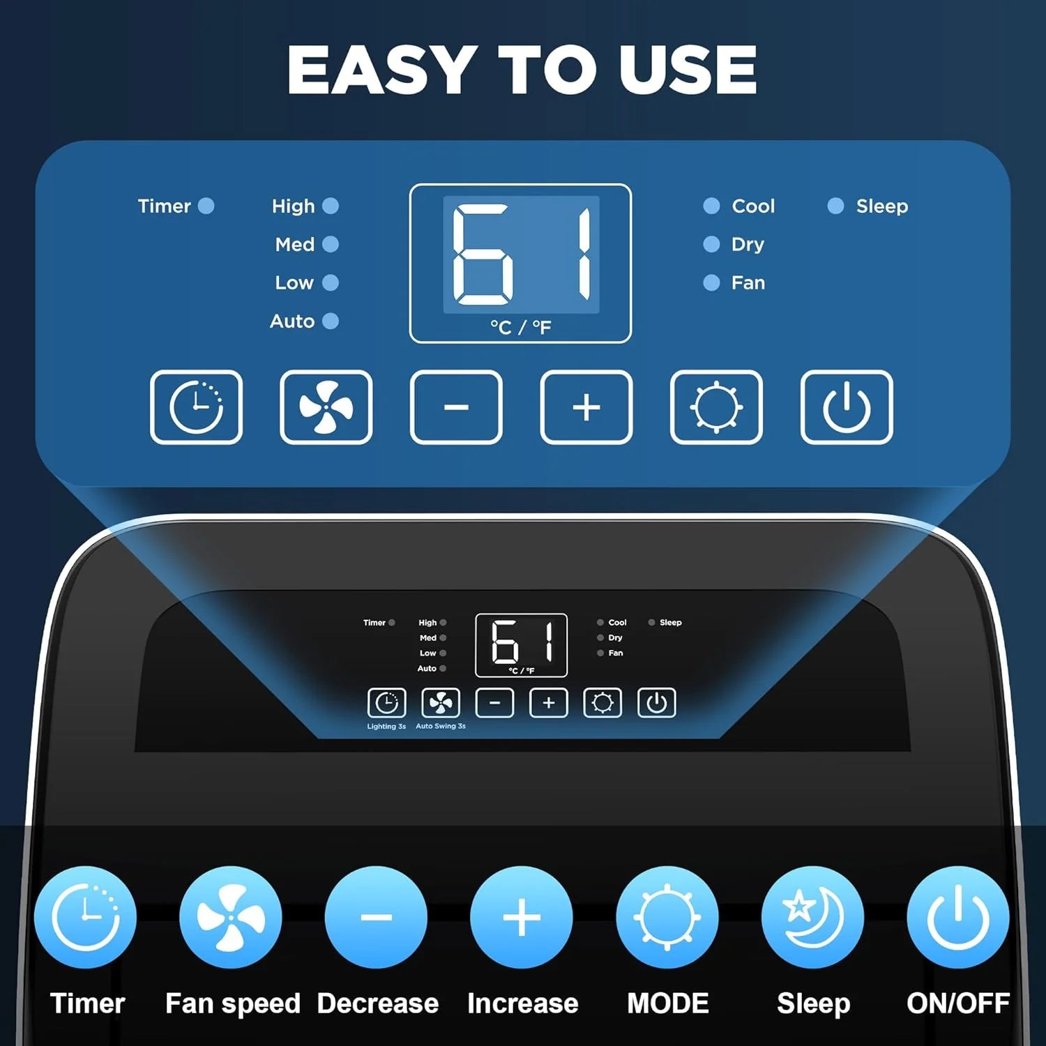 14000 BTU Portable Air Conditioners with Remote Control, 3-in-1 Free Standing Cooling AC Unit with Fan & Dehumidifier, Cools Room up to 700 sq.ft, Smart/Sleep Mode,3 Speed,Auto Swing,24H Timer