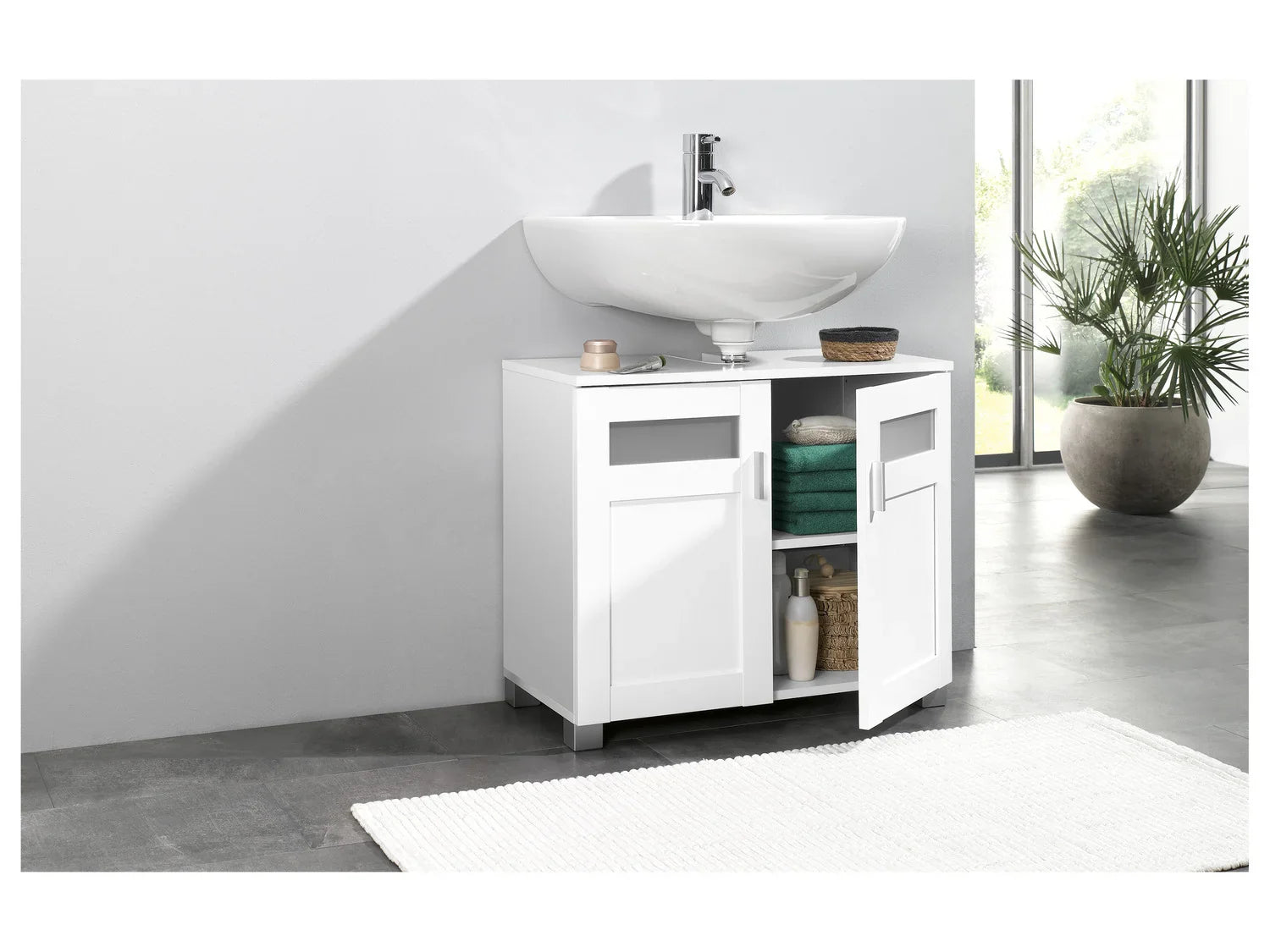 LIVARNO home Meuble sous-vasque Basel, 68,5 x 58,7 x 34,8 cm, blanc