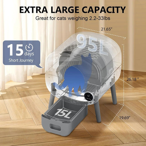 Self Cleaning Litter Box, Large Capacity Automatic Cat Litter Box Self Cleaning for Cats, App Control,Safety Protection, 2 Roll Garbage Bags