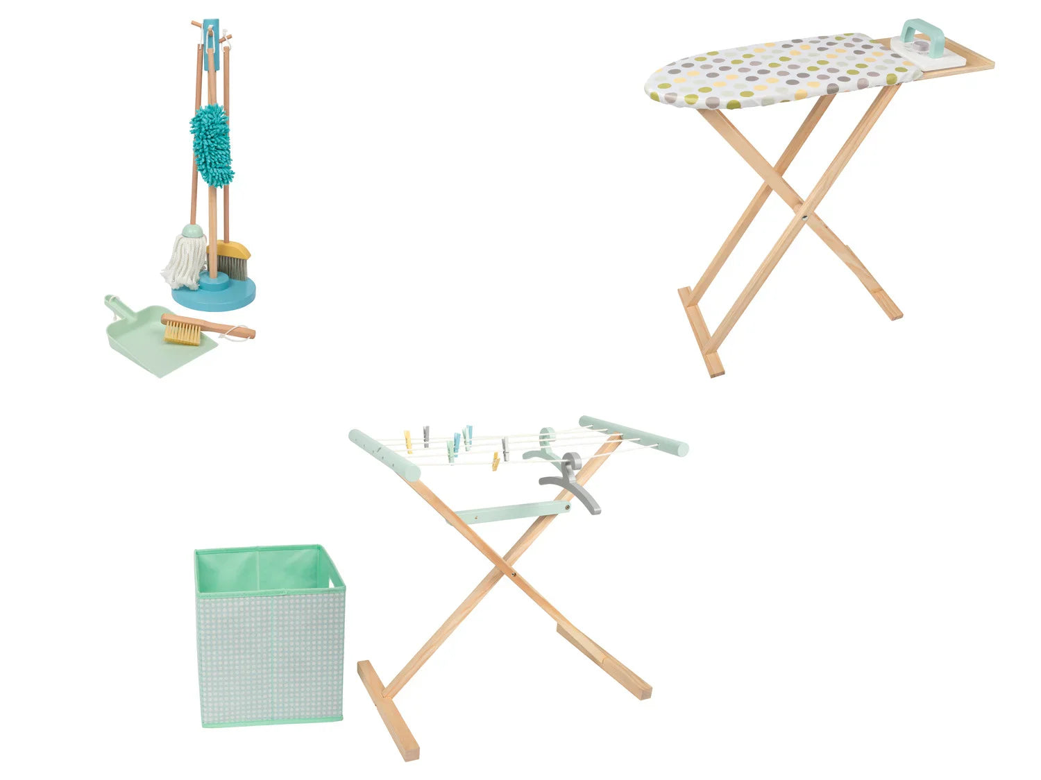 Playtive Set de mnage, planche  repasser ou tendoir  linge pour enfant
