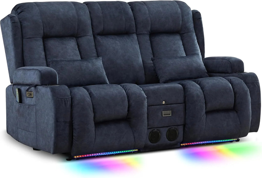 TUNYI Power Loveseat Recliner Sofa with Massage & Heat Home Theater Seating with Console Electric Recliner RV Sofa with USB/Outlet/Storage/Side Pocket/LED Light/Speaker (Brown, Loveseat)
