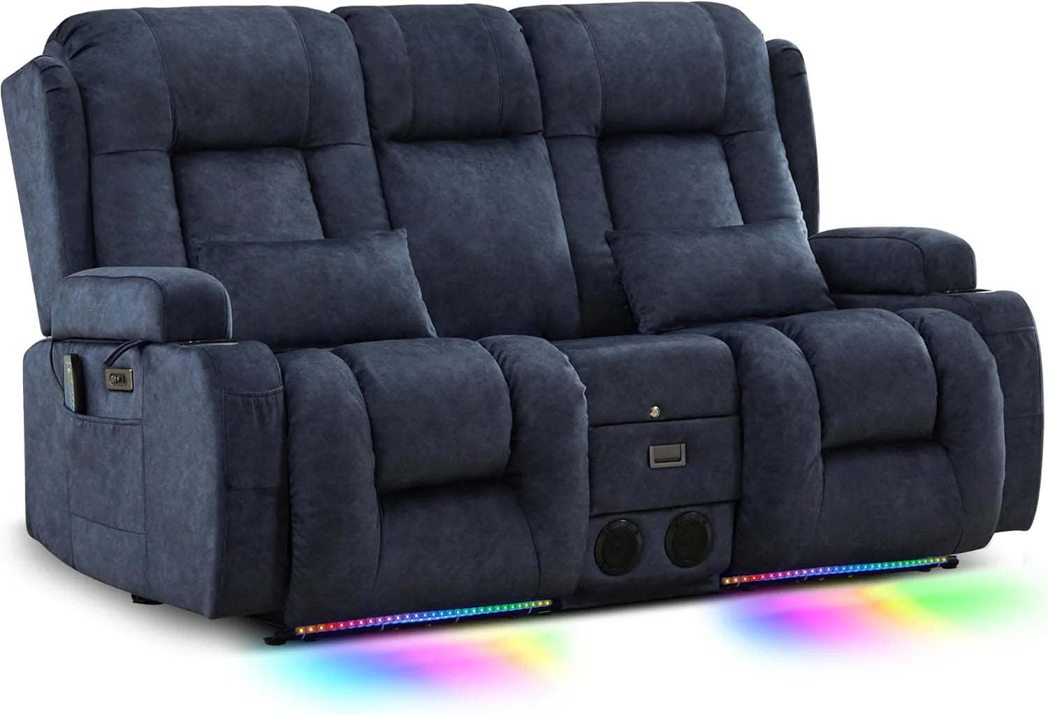 TUNYI Power Loveseat Recliner Sofa with Massage & Heat Home Theater Seating with Console Electric Recliner RV Sofa with USB/Outlet/Storage/Side Pocket/LED Light/Speaker (Brown, Loveseat)