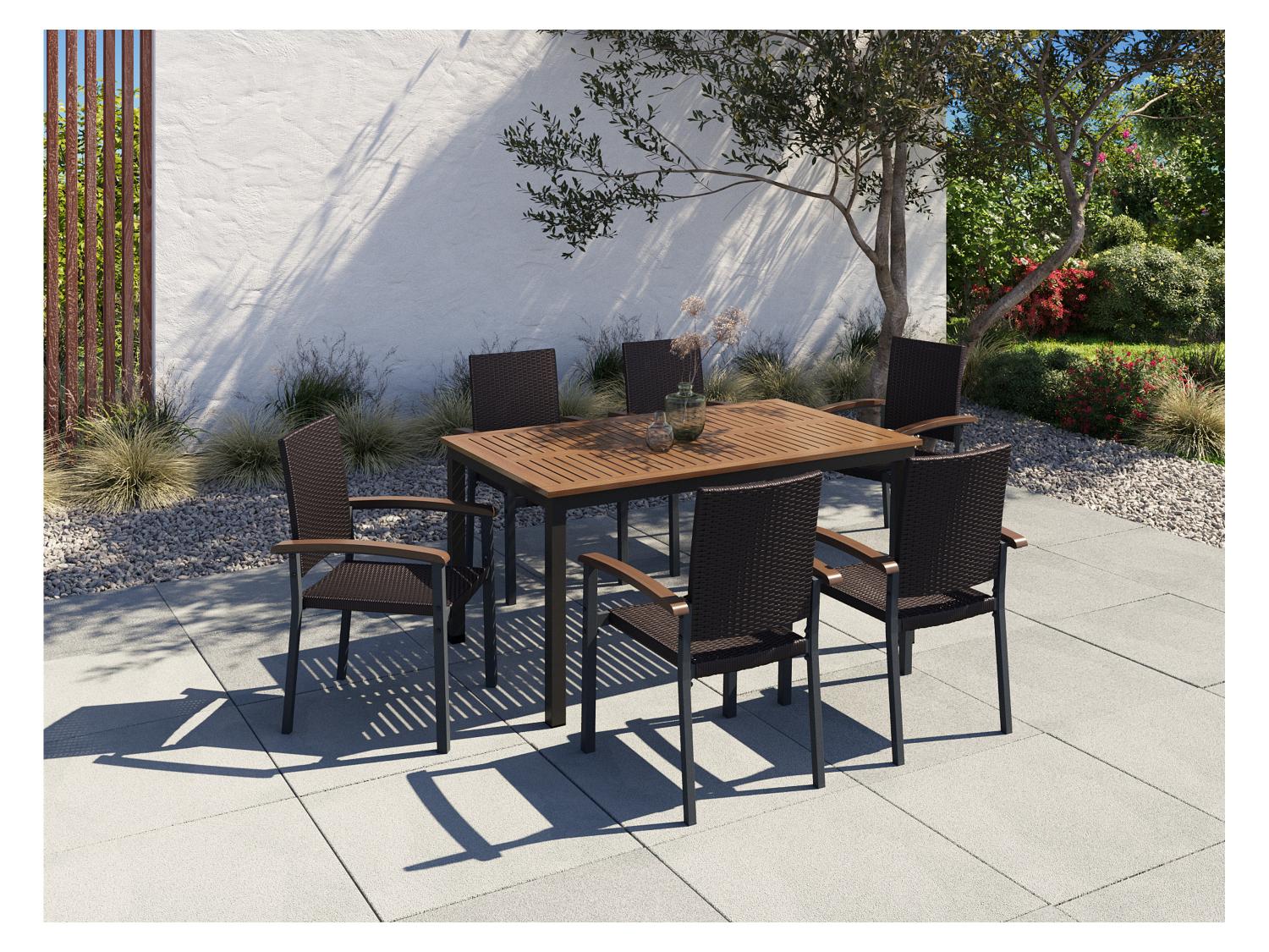 LIVARNO Table de jardin + Lot de 6 fauteuils en rsine tresse Valencia