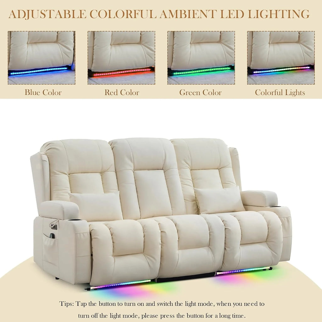 TUNYI Power Loveseat Recliner Sofa with Massage & Heat Home Theater Seating with Console Electric Recliner RV Sofa with USB/Outlet/Storage/Side Pocket/LED Light/Speaker (Brown, Loveseat)
