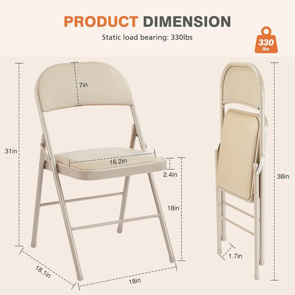 Sweetcrispy Folding Chair 12 Pack, Leather Padded Folding Chairs, Sturdy Metal Foldable Chairs
