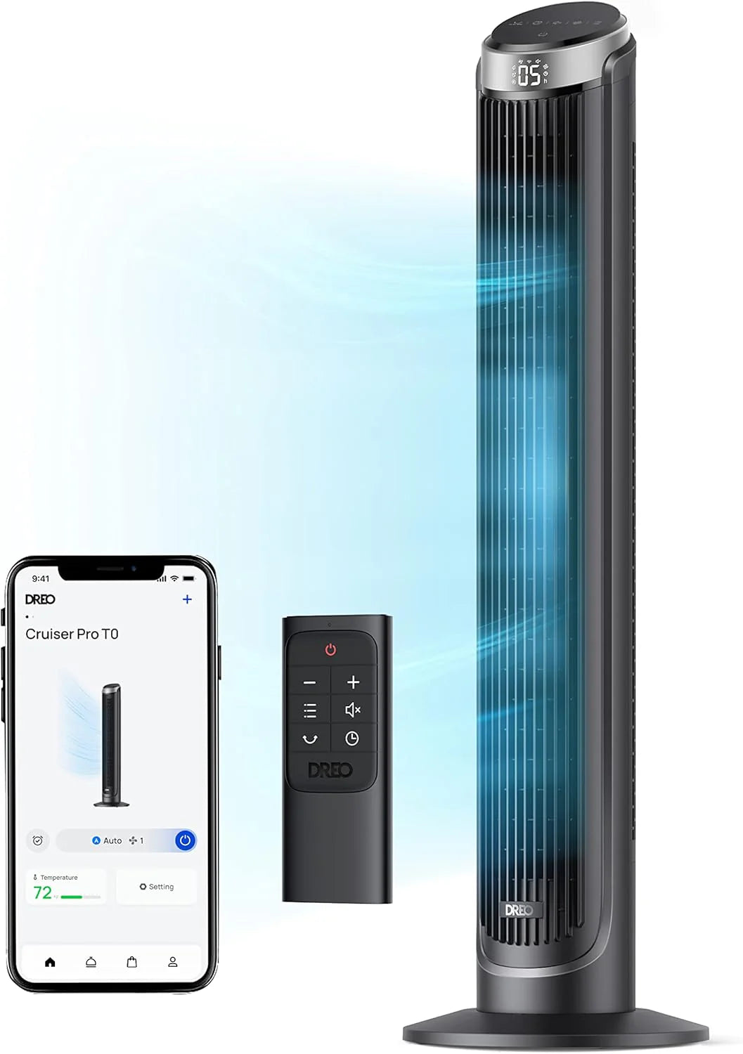 DREO Smart Tower Fan for Bedroom, 90° Oscillating 40 Standing Fan, 26ft/s High-Speed 5 Speeds 4 Modes, Quiet Room Floor Fans, Touch/Remote/APP & Voice Control, Work with Alexa, 12H Timer, Silver