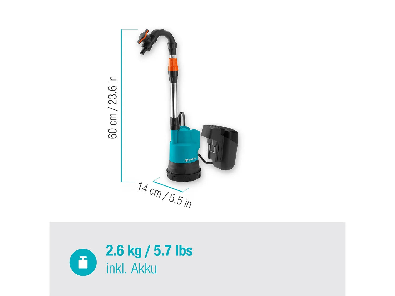 Gardena Pompe pour collecteur d'eau de pluie 2000/2 18V P4A, 2000 l/h