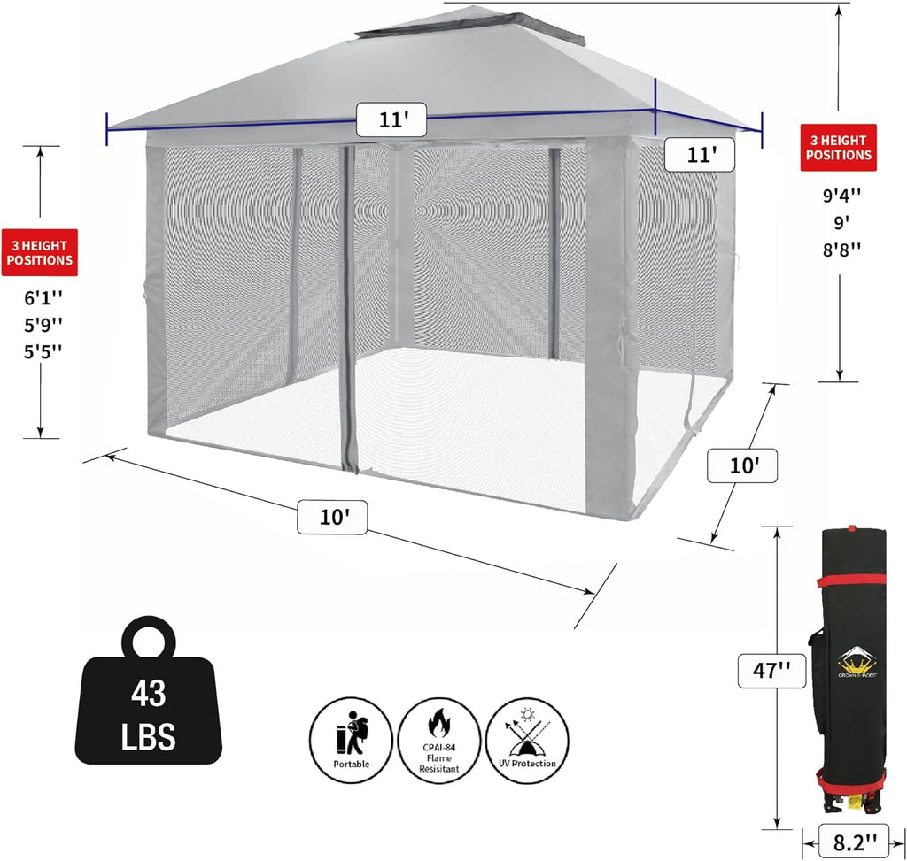 CROWN SHADES 13x13 Pop Up Gazebo, Canopy Tent, Gazebos on Clearance - Outdoor Gazebo for Backyard & Patio Furniture - Carpa Pop Up Tent with Wheeled STO-N-Go Cover Bag (White)
