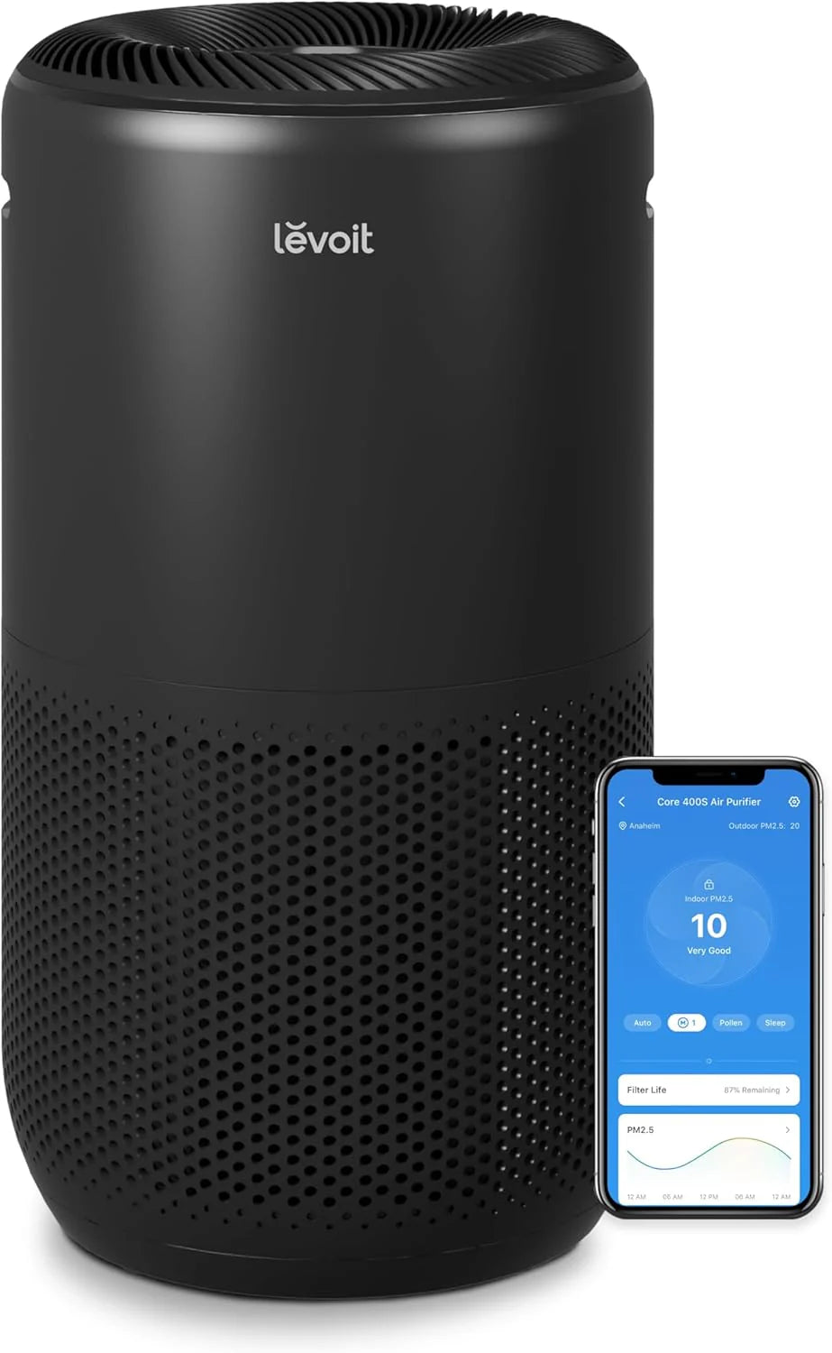 LEVOIT Air Purifiers for Home Large Room Up to 1733 Ft² With HEPA Sleep Mode, AHAM VERIFIDE, Auto Mode, Air Quality Monitor, Smart WiFi, 3-in-1 Filter For Pet Allergy, Smoke, Dust, Core 400S-P, White