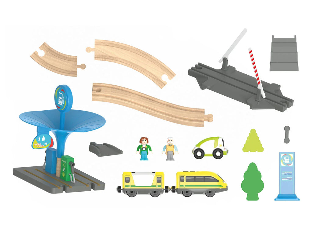 Playtive Set de chemin de fer et station-service en bois